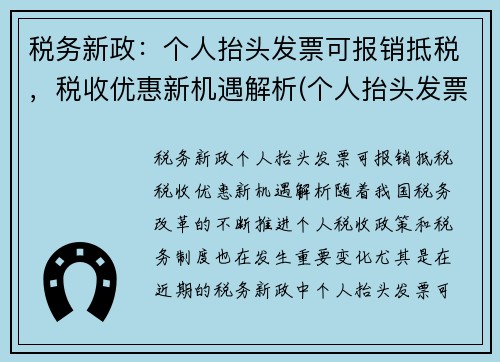 税务新政：个人抬头发票可报销抵税，税收优惠新机遇解析(个人抬头发票可以退税吗)